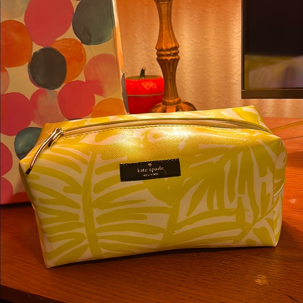Kate Spade Yellow Leaf Print Cosmetic Bag